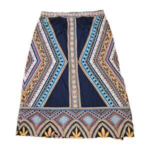 Chicos Midi Skirt Womens 3/XL Floral Geometric Artsy Boho Cottagecore Mesh